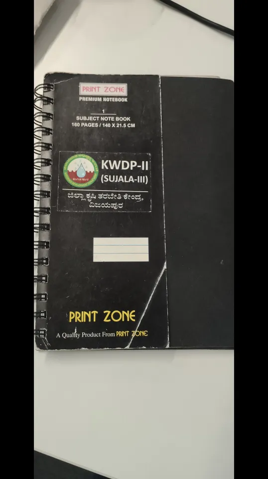 A spiral notebook prepared for an agricultural training session