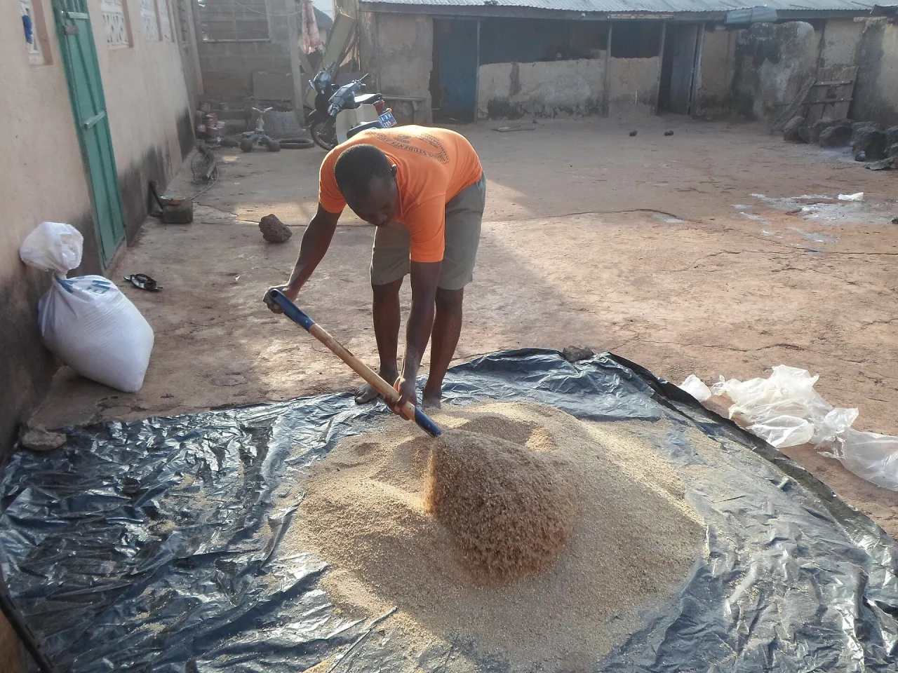 Farmer preparing poultry feed