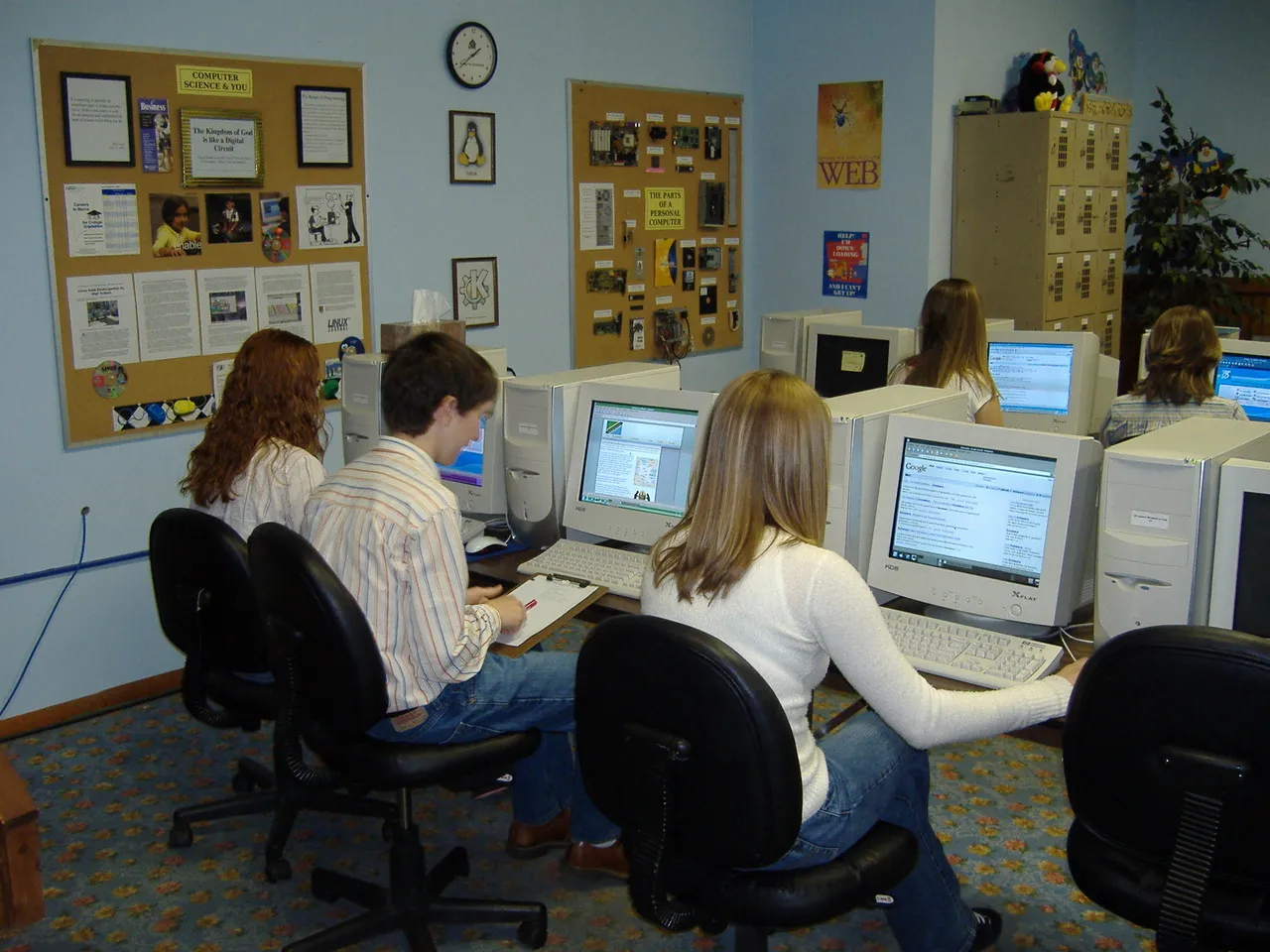Students practising digital work in a computer laboratory
